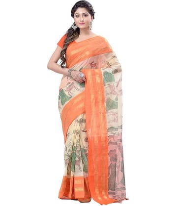Desh Bidesh Cotton Self Design Saree Without Blouse Piece ( Red,White )