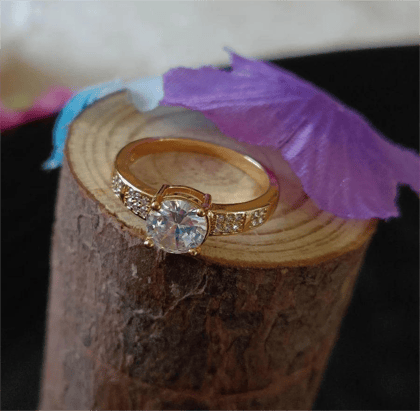 CZ Gold Plated Solitaire Crystal Ring for Women and Girls - FR 2523 CZ Gold Plated Solitaire Crystal Ring for Women and Girls - FR 2523