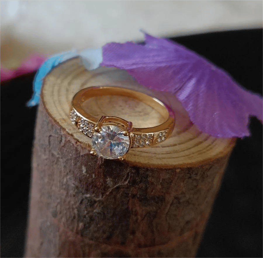 CZ Gold Plated Solitaire Crystal Ring for Women and Girls - FR 2523