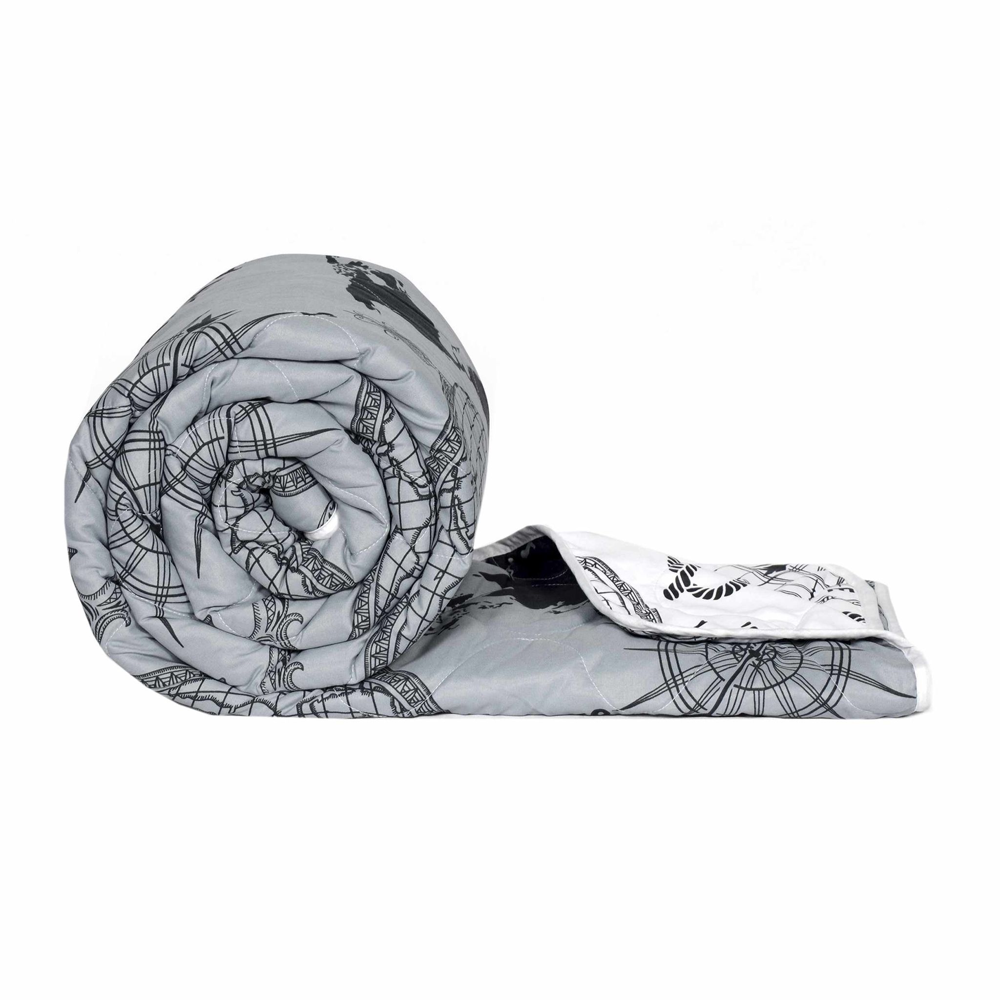 Grey and White Geography AC Quilt Comforter for Single Bed-Single / Grey and White / LX1156