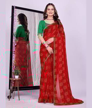Kanooda Prints Georgette Printed Bandhani Sarees With Unstitched Blouse Piece ( Multicolor 1 )