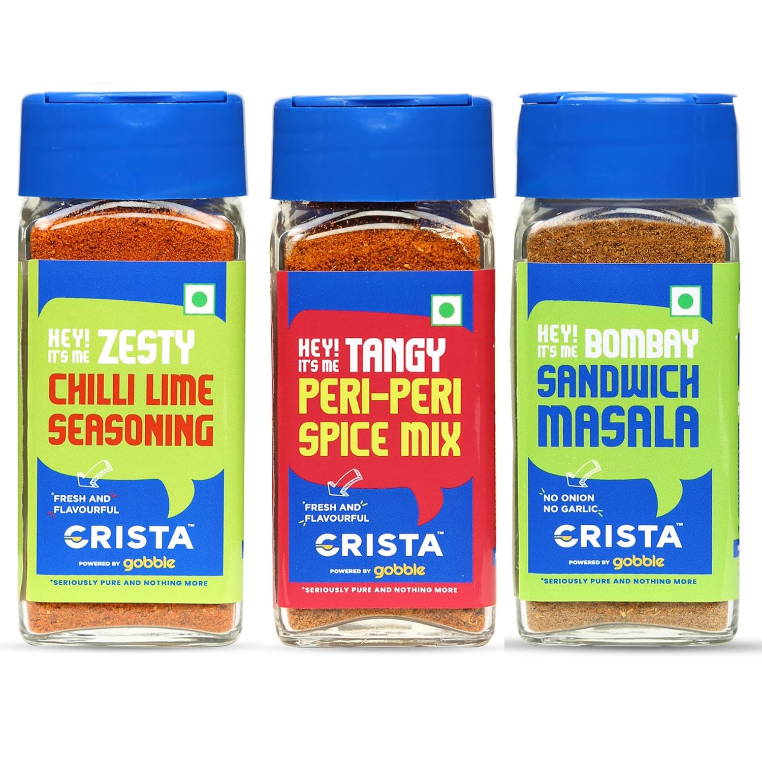 CRISTA International Seasonings Combo (Sandwich Masala 50 gm, Chilli Lime Seasoning 50 gm & Peri Peri Mix 45 gm) Zero Added Colours, Additives & Preservatives - Pack of 3