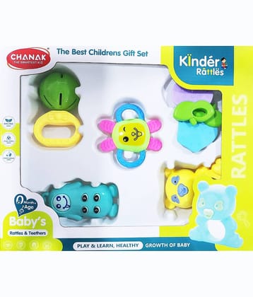 Fratelli Colorful Teether Rattle Toy for New Born, Perfect Gift for New Born Babies-Made in India (ISI Quality Approved) Non Toxic 6 PCS Rattle Gift Box Packing