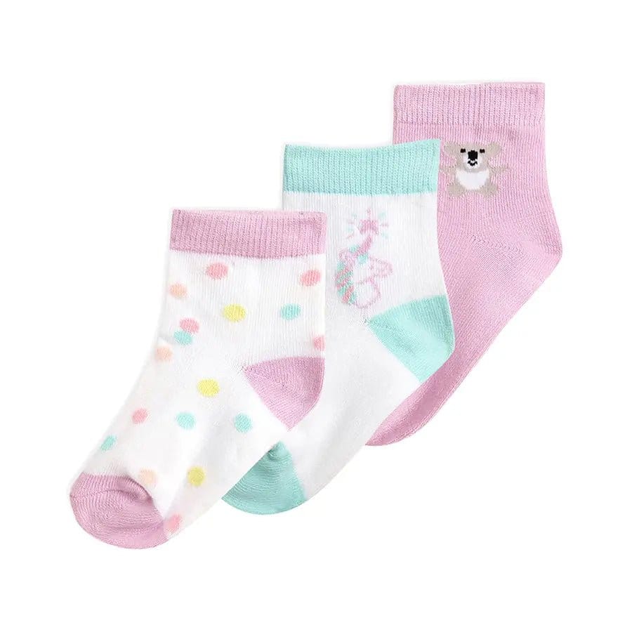 Baby Girl Rib Mid Calf Socks (Set of 3) - Unicorn-0-6 M / Purple