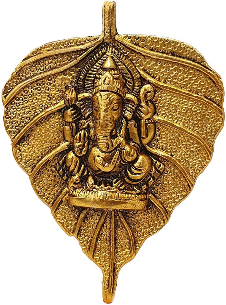 Nawani Metal Ganesha On Leaf Wall Hanging Home Decor, Size- 14/10 cm - Pooja Needs | Buy online on ZillyBuy