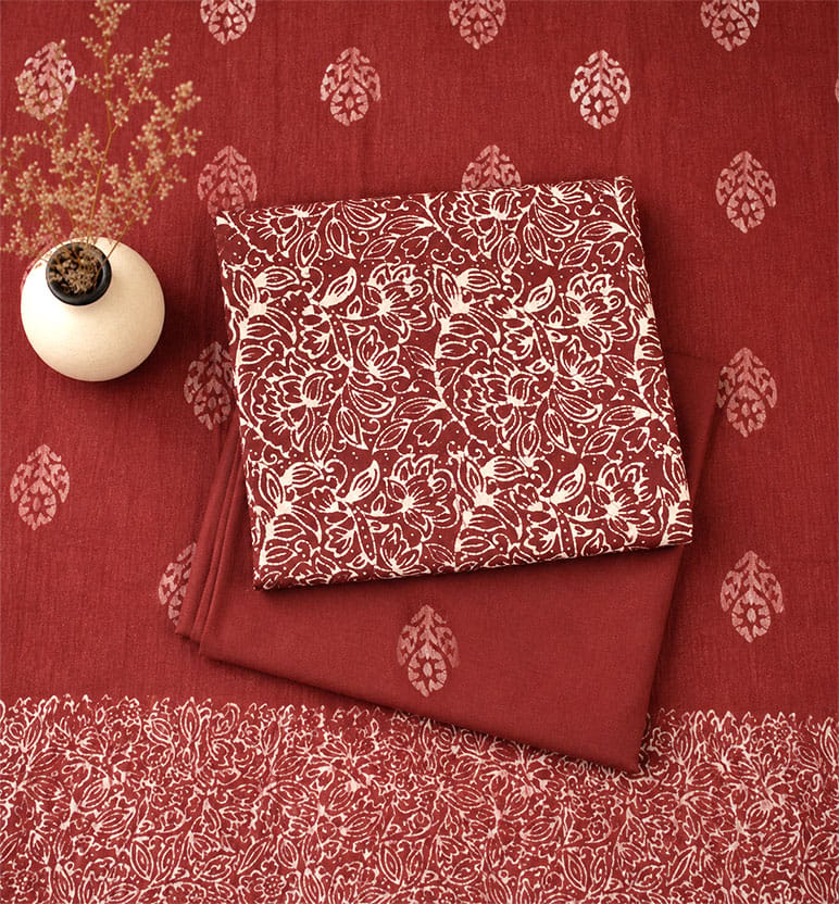 Handcrafted Batik Print 3 Piece Unstitched Cotton Suit Set