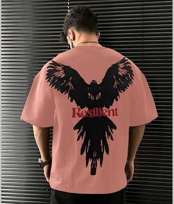 LEWEL Cotton Blend Oversized Fit Printed Half Sleeves Men's Round T-Shirt - Coral ( Pack of 1 )