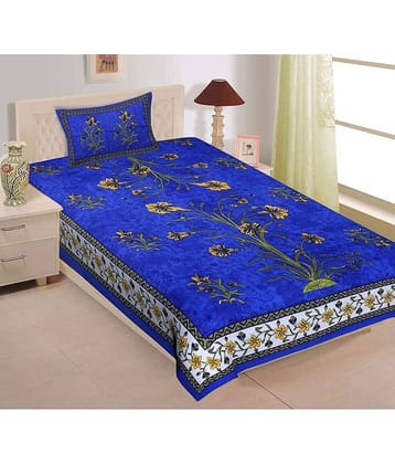 Uniqchoice Cotton 1 Single Bedsheet with 1 Pillow Cover ( Blue )
