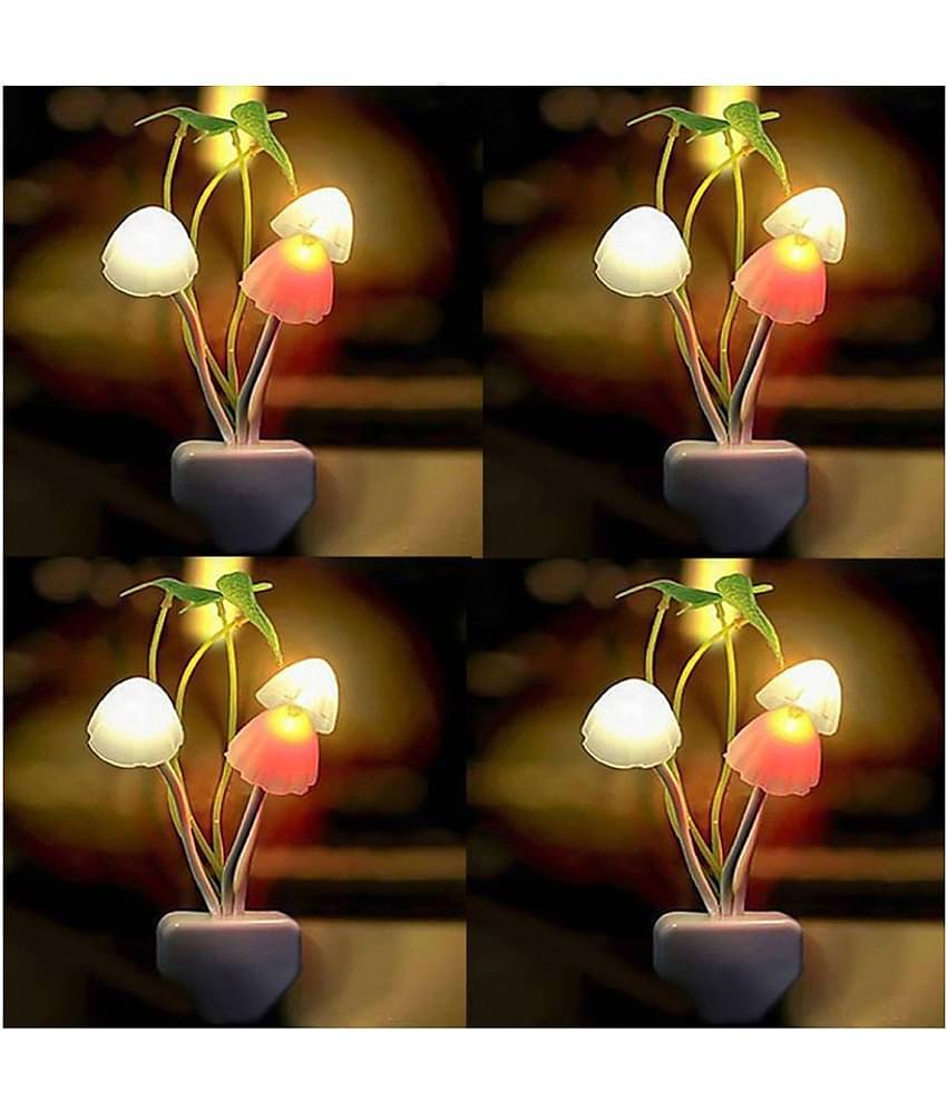 Earmark Mushroom Color Changing Night Lamp Auto On/OFF By Sensor Night Lamp Multi - Pack of 4
