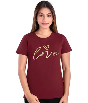 Dermawear Women Cotton Printed Regular Fit U-Neck T-Shirt ( Maroon )