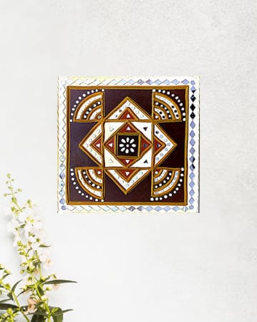 Intricate Square Lippan Art Wall Decor, 12 Inch x 12 Inch