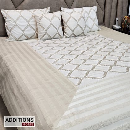 Intricately Embroidered Linen Fabric  Bedcover, Dressed With Satin Borders To  Make Your Room Look Royal (King Size) Set of 5-Print 8