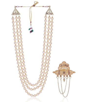 Dulha groom sherwani Necklace/Moti Mala for Men for wedding | Groom Mala and Brooch Set
