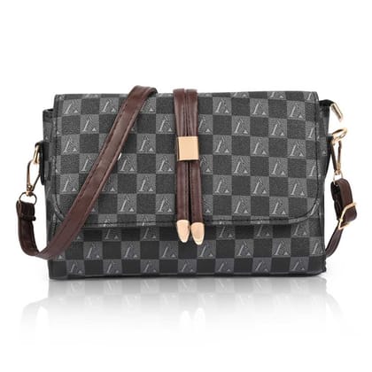 Women s Premium Monogram Sling Bag with Adjustable Strap and Buckle Design Ladies purse Handbag Stylish Shoulder Bag Gift for Women (Brown)