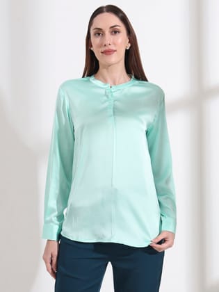 Summer Satin Mint Green Front Pleated Tunic-S / MINT GREEN