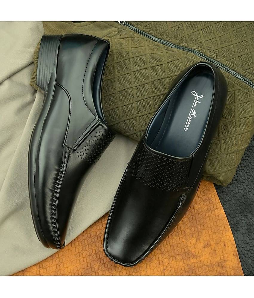 John Karsun Black Men's Slip On Formal Shoes
