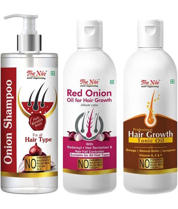 The Nile Red Onion Shampoo 200 ML + Red Onion Oil 100 ML + Hair Growth Tonic 100 ML  Shampoo 400 mL Pack of 3