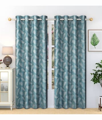 Homefab India Printed Blackout Eyelet Long Door Curtain 9ft (Pack of 2) - Blue