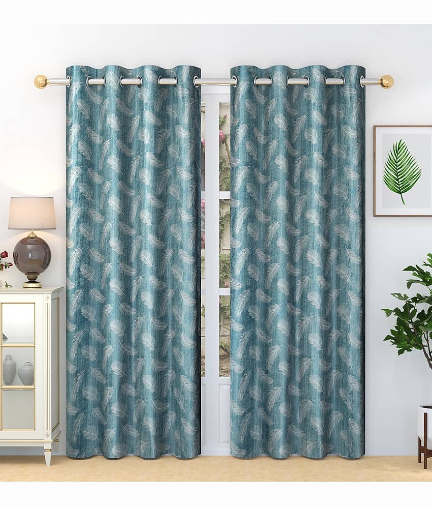 Homefab India Printed Blackout Eyelet Long Door Curtain 9ft (Pack of 2) - Blue