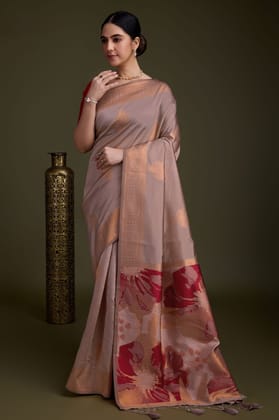 Pink Woven Silk Saree