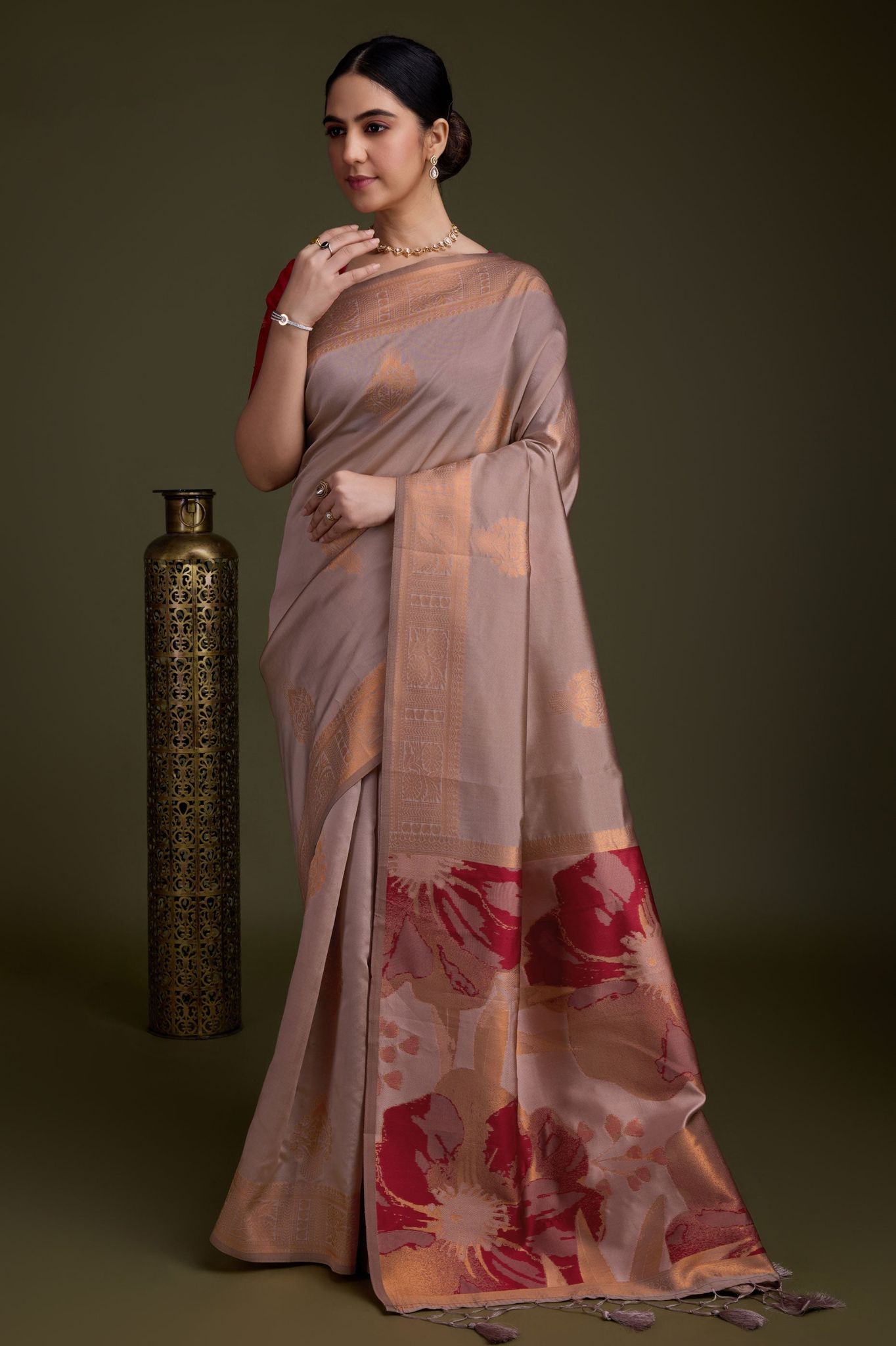 Pink Woven Silk Saree