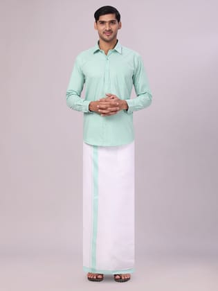 Mens Sea Green Color Shirt with Matching Border Dhoti Combo Casper-36 / F/S / Sea Green