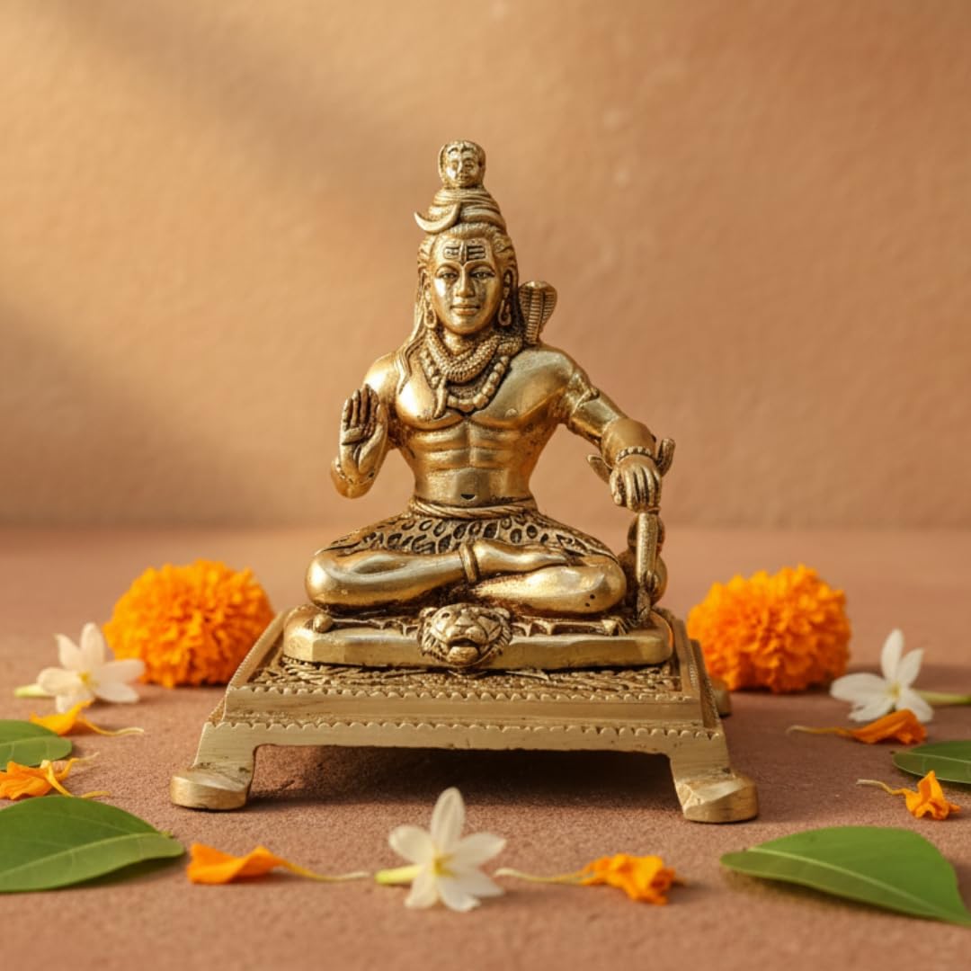 Sukh Sehaj Brass Lord Shiva Murti & Murti Chowki Worship Combo Set: Dhyan