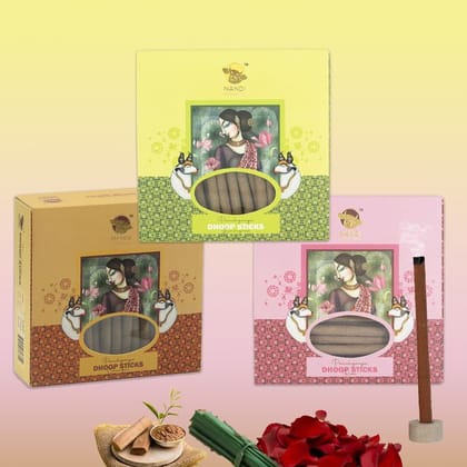 Nandi Panchgavya 100 Percent Cow Dung Dhoop Sticks for Pooja (Chandan, Lemongrass, Rose Fragrance -Pack of 3,150 Sticks)