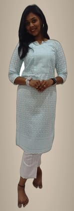 Mom And Me Sky Blue Georgette Chikankari Kurta (L) | Breathable Fabric | Festive Mom And Me Sky Blue Georgette Chikankari Kurta (L) | Breathable Fabric | Festive
