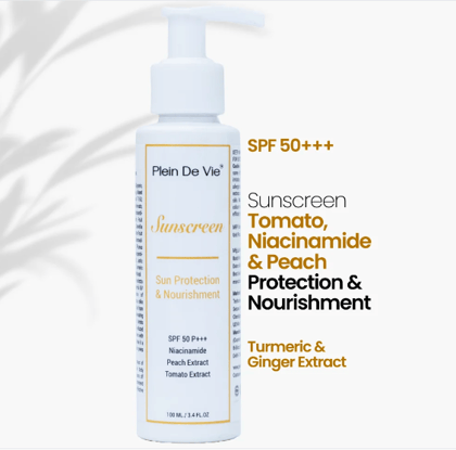 Plein De Vie Sunscreen | SPF50 | Sun Protection & Nourishment | Niacinamide |Peach & Tomato Extract - 100ml