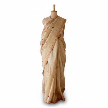 Beige Handwoven Floral Saree