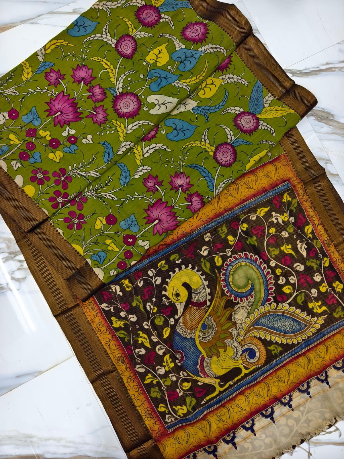 Kalahasti Kalamkari on Bangalore Style 7-Bangalore Silk