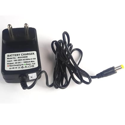 MM TOYS® 6V Charger for Kid Ride on Toys Car & Bike, Universal Round Hole 1000 Mah with Charging Indicator Led Power Rechargeable Battery Charger -Black