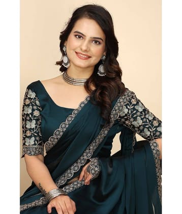 Gullak Chiffon Printed Saree With Unstitched Blouse Piece ( Navy Blue )