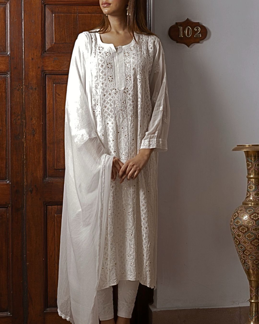 White pure viscose kurta set