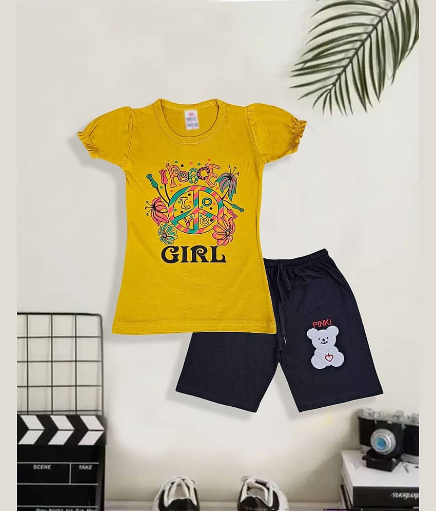COOLTEES4U Pack of 2 Girls 100% Cotton T-shirt & Shorts ( Multicolor )
