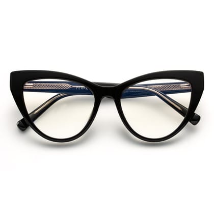 PERKEY Full Rim Cat Eye-Oversized Computer Glasses For Eye Protection Spectacles Frames Women - OPTL0010-C1-Medium / Clear / Black