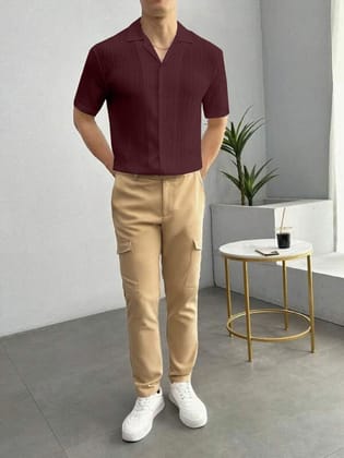 Casual Chic: Brown Seersucker Regular Fit Men's Shirt by GlamaStitch-M