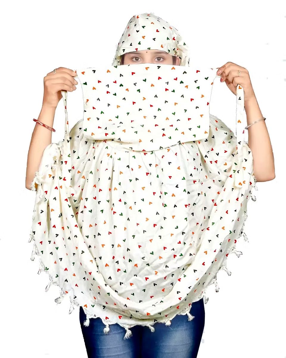 Shiv Textiles Ladies Summer Scarf Pure Cotton White Printed Design Soft Breathable Neck Wrap Headscarf Lightweight Sun Protection Stole Daily Wear Fashion Accessory