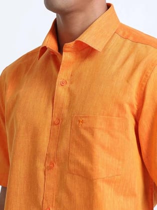 Cotton Linen Orange Colour Half Sleeve Shirt for Men-38