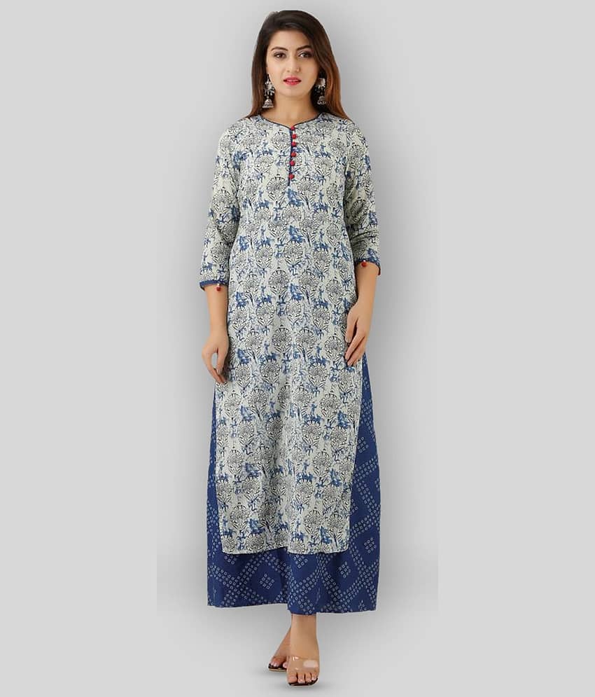 SAART BUNAAI - Light Grey Straight Cotton Women's Stitched Ethnic Gown ( Pack of 1 )