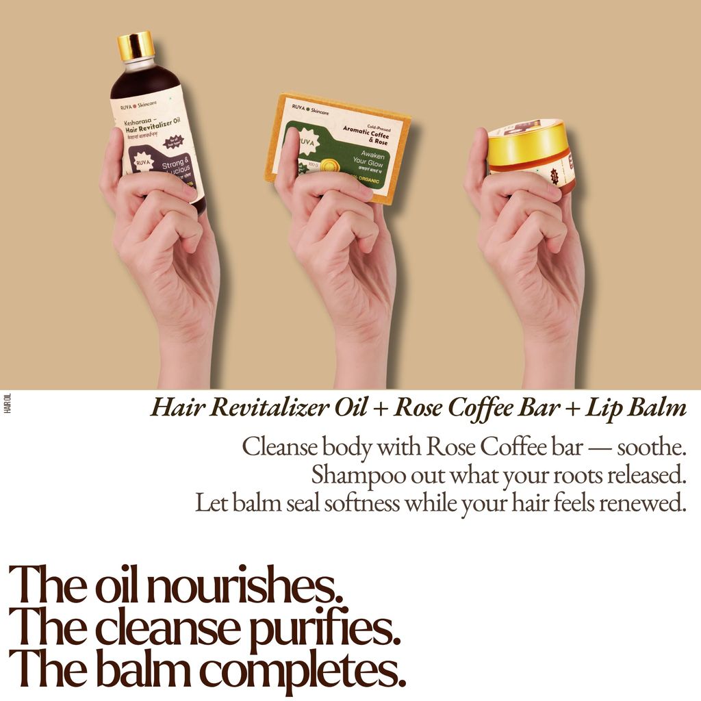 RUVA Organic Hair Revitalizer Ayurvedic Oil with Cold-Pressed Sesame Oil, Bhringraj & Amla | Strengthens Roots, Shine, Natural Haircare | For All Hair Types - Men & Women | 100ml