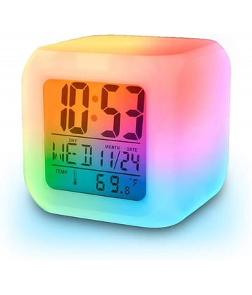 EIGHTEEN ENTERPRISE 7 Colour Changing LED Digital Alarm Clock Table Watch with Date Time Temperature for Office Bedroom Multicolor ,Plastic.