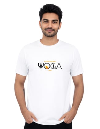 International Yoga Day Typography Polyester Round Neck T-Shirt 140 GSM White