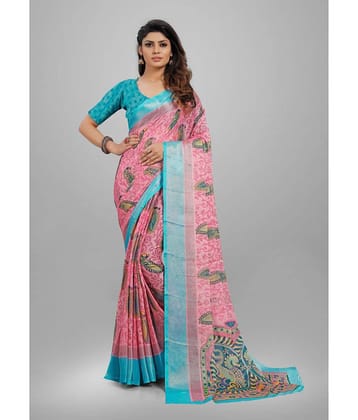Sitnjali Lifestyle Brasso Printed Saree With Unstitched Blouse Piece ( Pink )