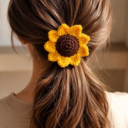 Rareity Aromatic Handmade Crochet Hair Ties | Scented Sunflower & Daisy Flower Hair Bands | Elastic Ponytail Holders for Women, Girls & Kids | Knitted Floral Hair Accessories | Pack of 2