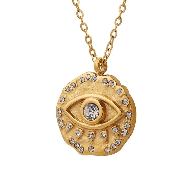 New Stainless Steel 18K Gold Temperament Hip-Hop Evil Eye Inlaid Zircon Irregular Round Pendant Necklace