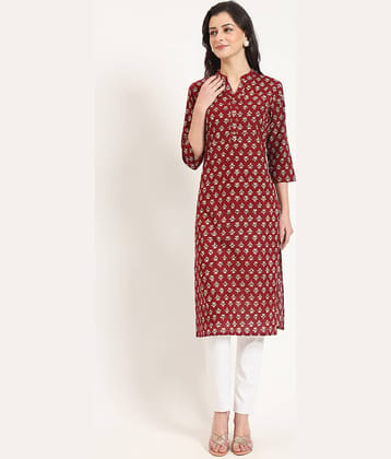 Divena Pack of 1 Cotton Printed Straight Women's Kurti - ( Maroon )