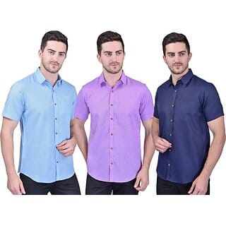 PrintCulture PRINTCULTR Men Regular Fit Solid Curved Collar Festive Shirt (Pack of 3)