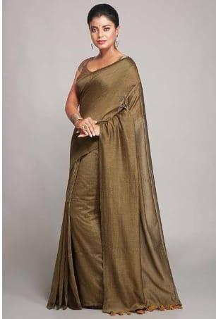 Handloom Solid Color Pompom Saree